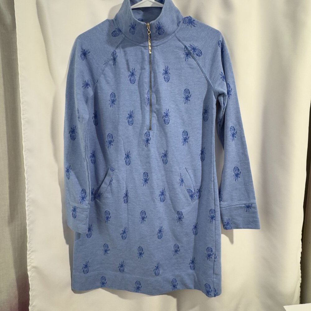 Lilly Pulitzer Skipper Popover Dress XS Blue Pineapple Long Sleeve Preppy
